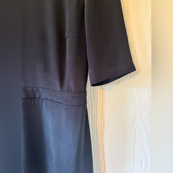 GAALA PARIS Alexane Black 100% Silk High Mock Neck MIDI Ruffle Evening Dress - Picture 11 of 17